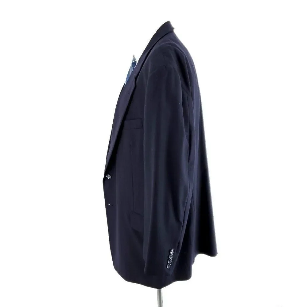 Hickey Freeman Bespoke Wool 2 Button Blazer 46R Blue Herringbone‎